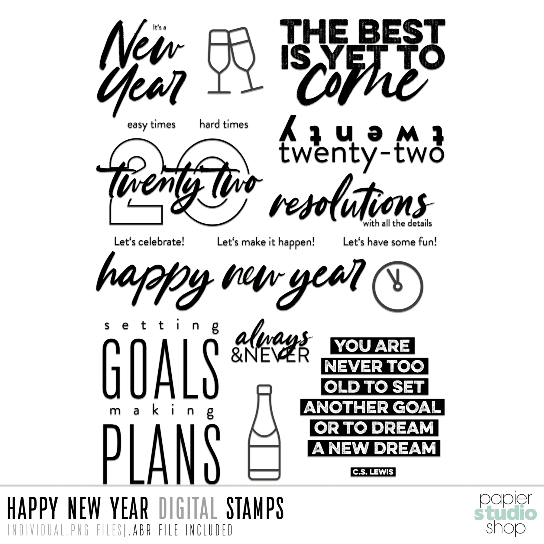 PapierStudioShop Happy New Year Digital Stamps