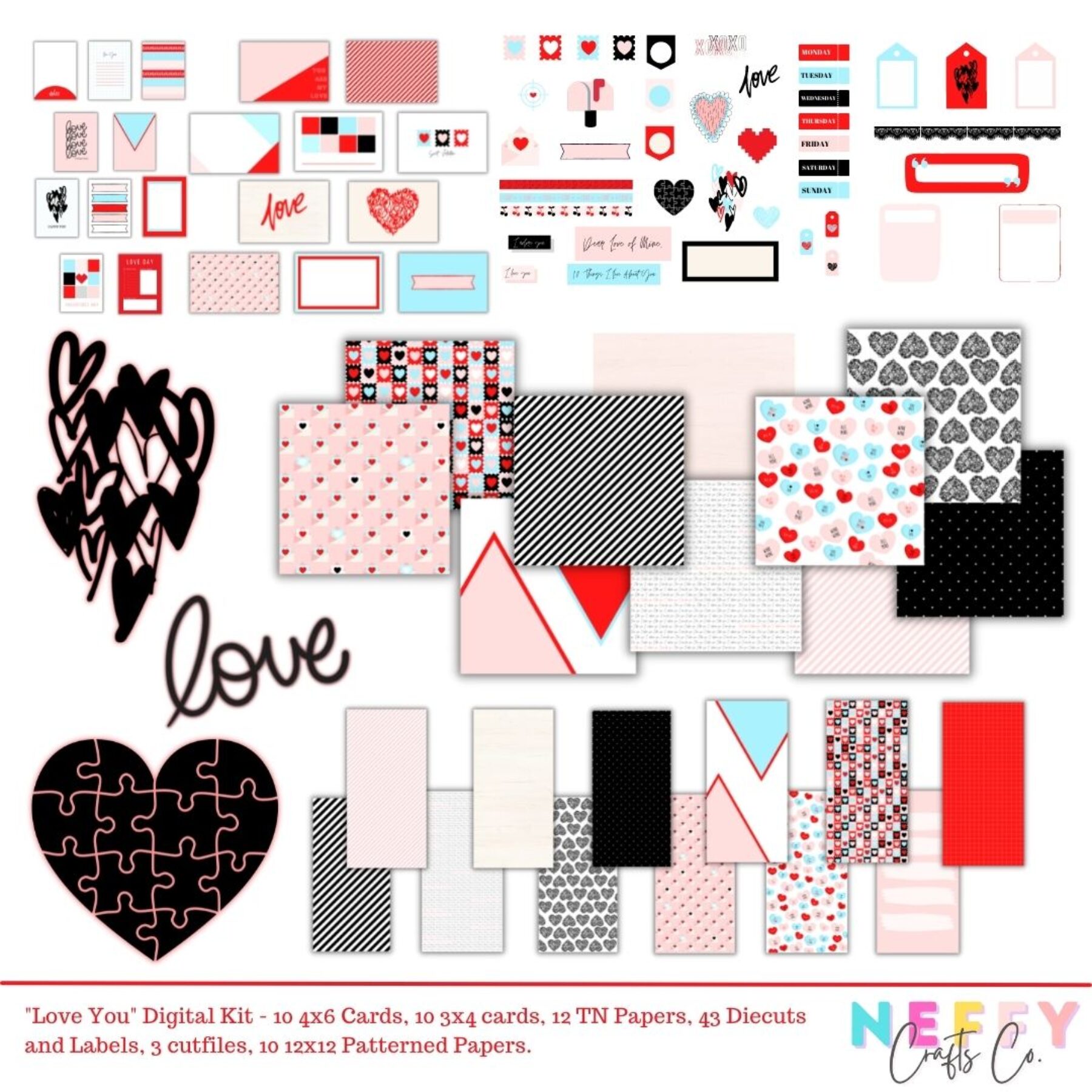 Neffy Crafts Co. - Love You Digital Kit - Printable Kit - FULL BUNDLE KIT